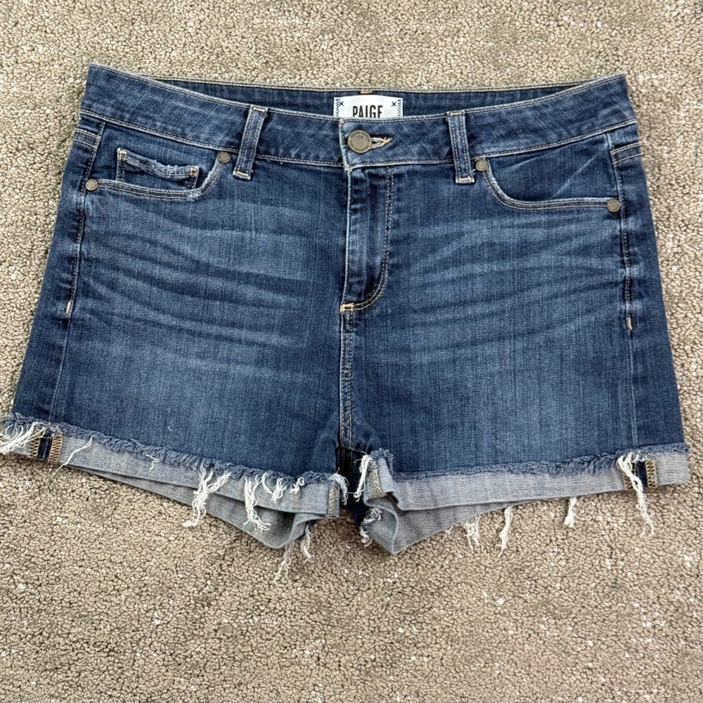Paige Jimmy Jimmy Short Women 29 Blue Distressed Frayed Denim Cut Off Casual